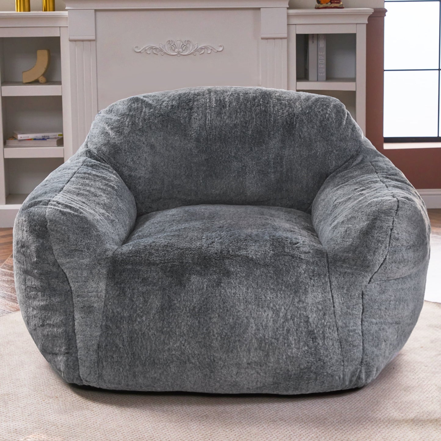 Homgava Oversize Bean Bag Chair Sofa, High-Density Foam, Memory Couch for Adults, Lazy Large Chair with Armrests (Grey)