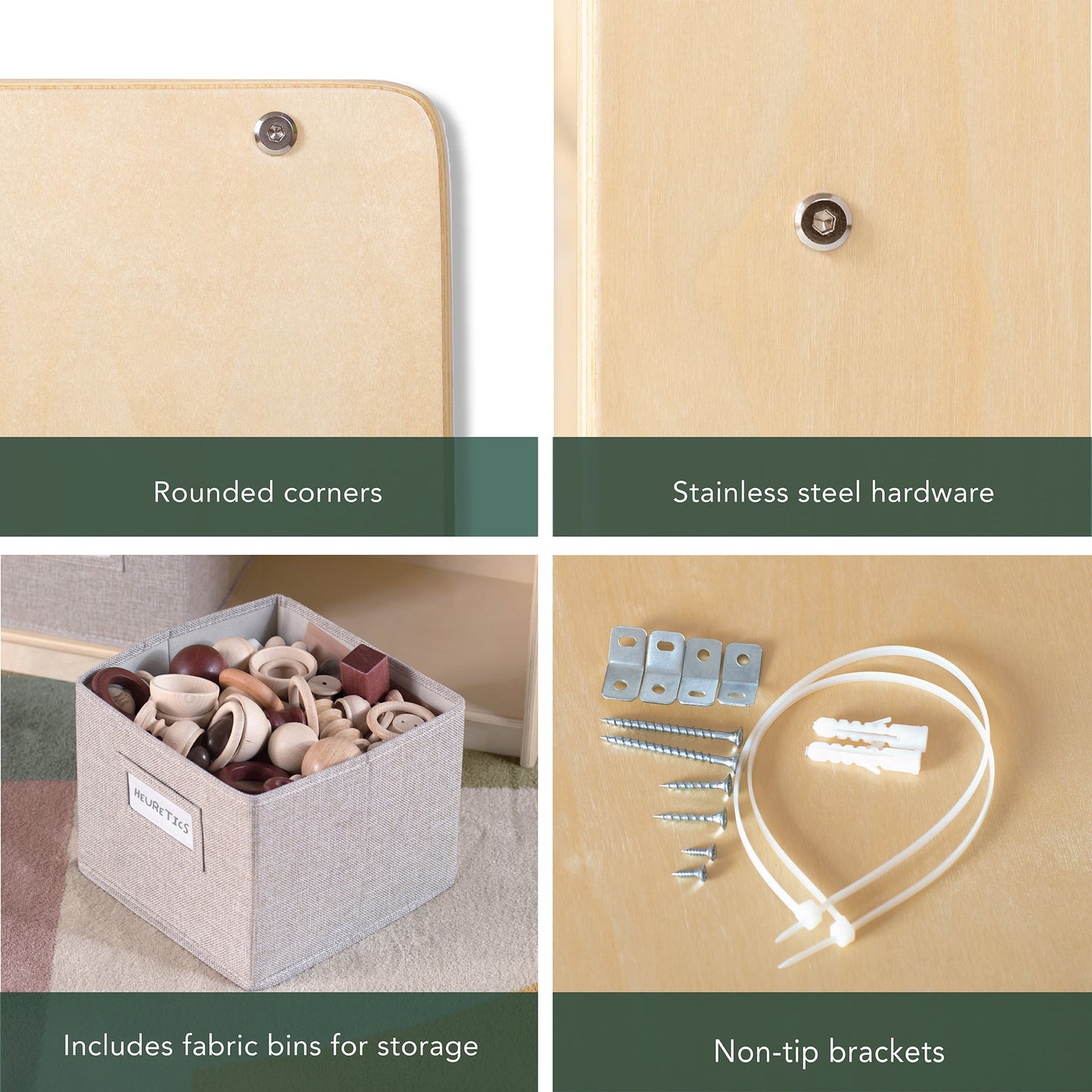 Guidecraft EdQ 2-Shelf Open Storage 24in - Natural: Kids' Wooden Toy Organizer Bookshelf, Educational Furniture with Bins for Books