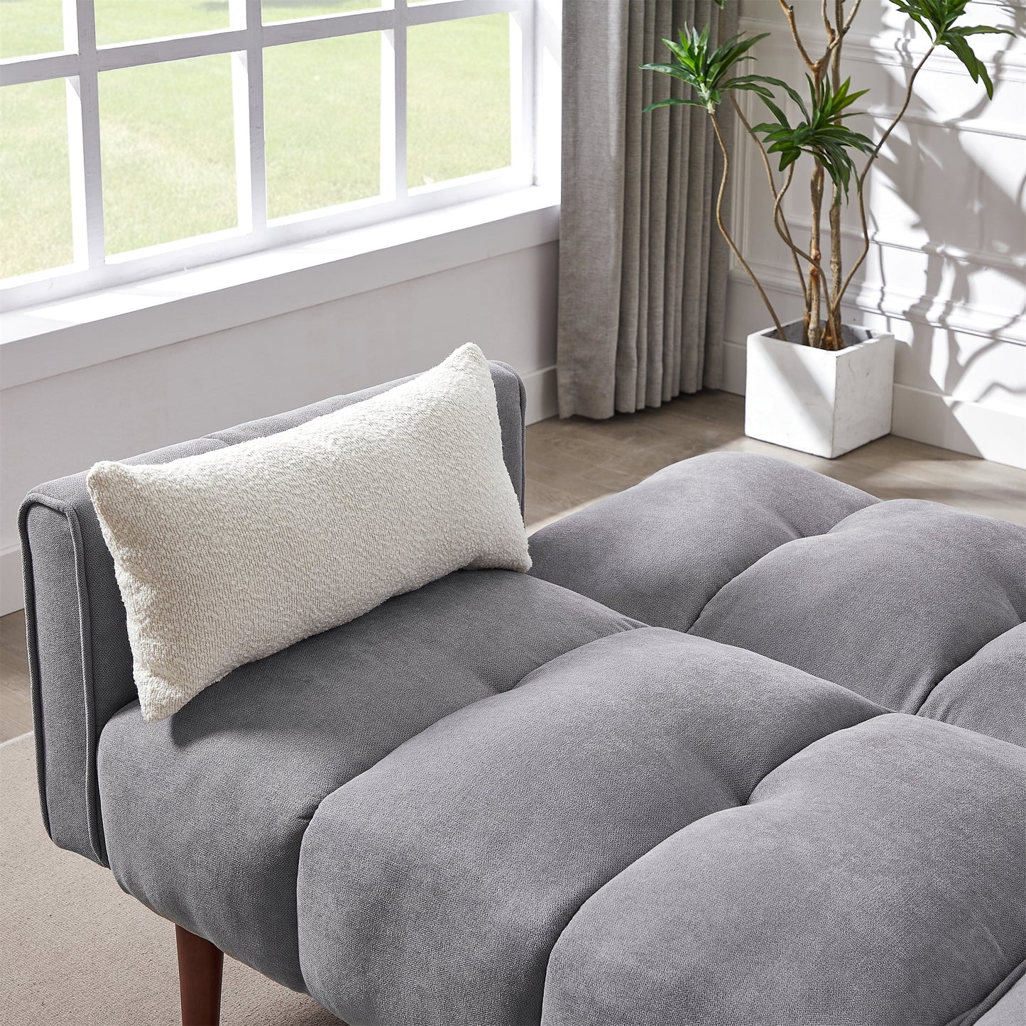 Aukfa 81in Oversized Futon Convertible Sofa Bed, Tufted Couch for Living Room, 2 Pillow, Linen, Gray
