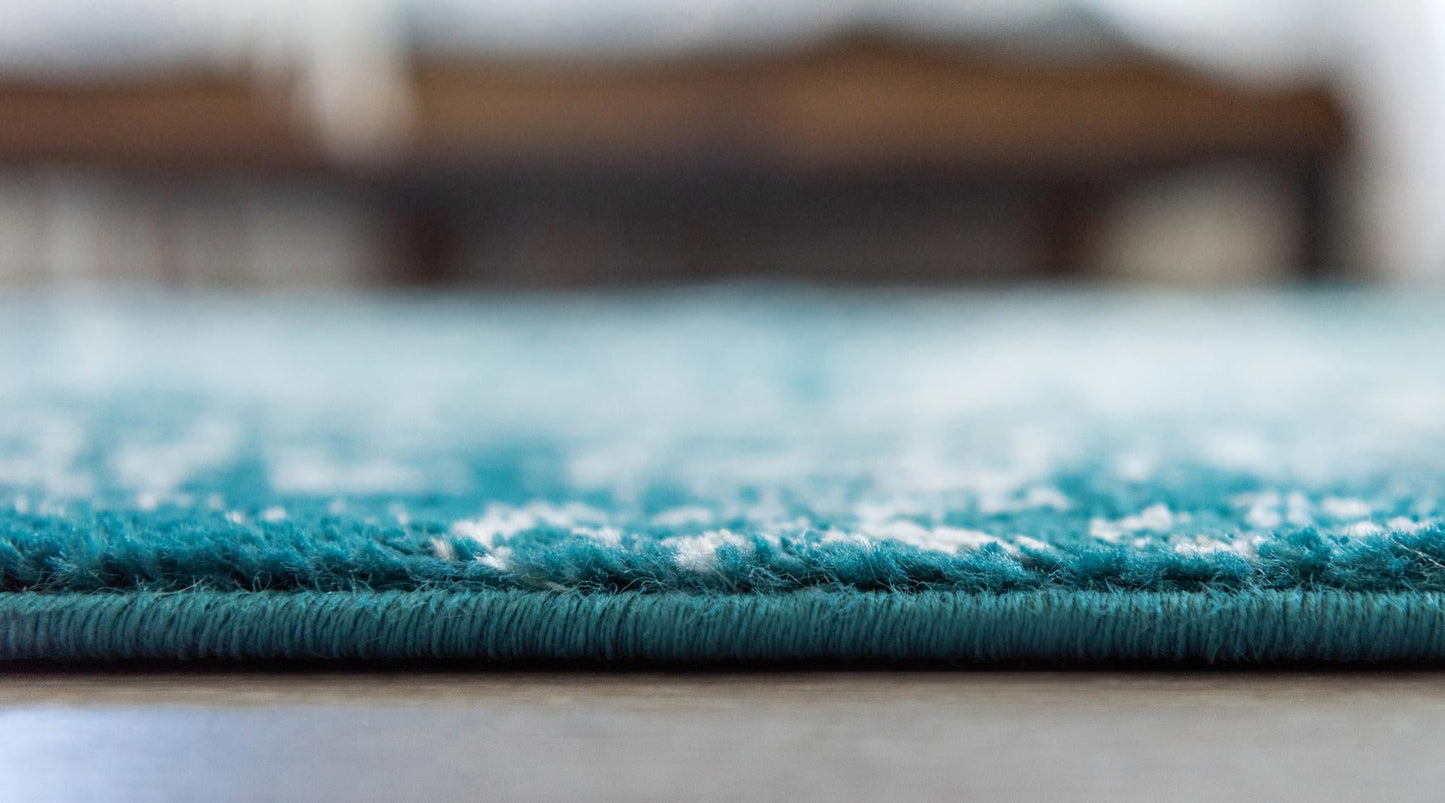 4' x 6' Turquoise Blue and Ivory Traditional Medallion Rectangular Area Throw Rug