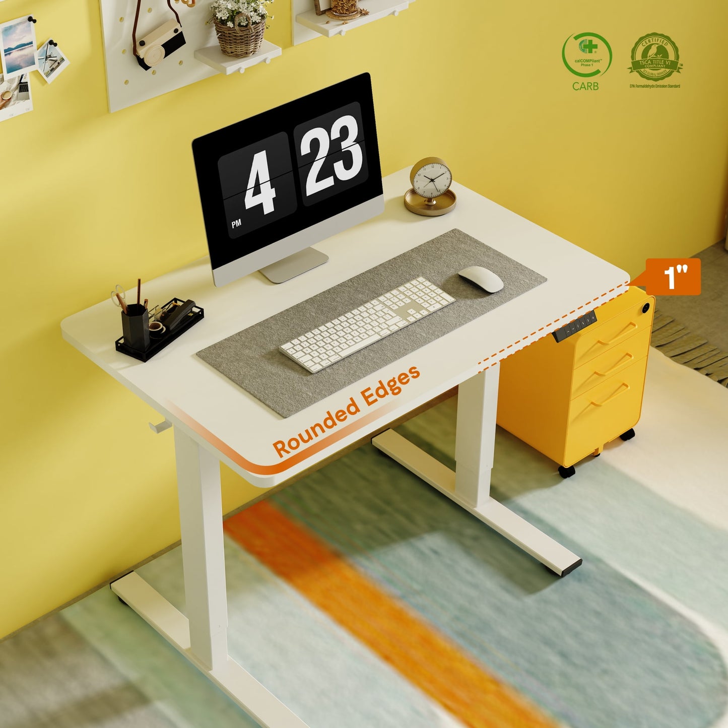 ACTIVESIT 40in x24in Home Office Height Adjustable Standing Desk with Hooks, Ergonomic Electric 2-Stage Stand Up Computer Desk, White