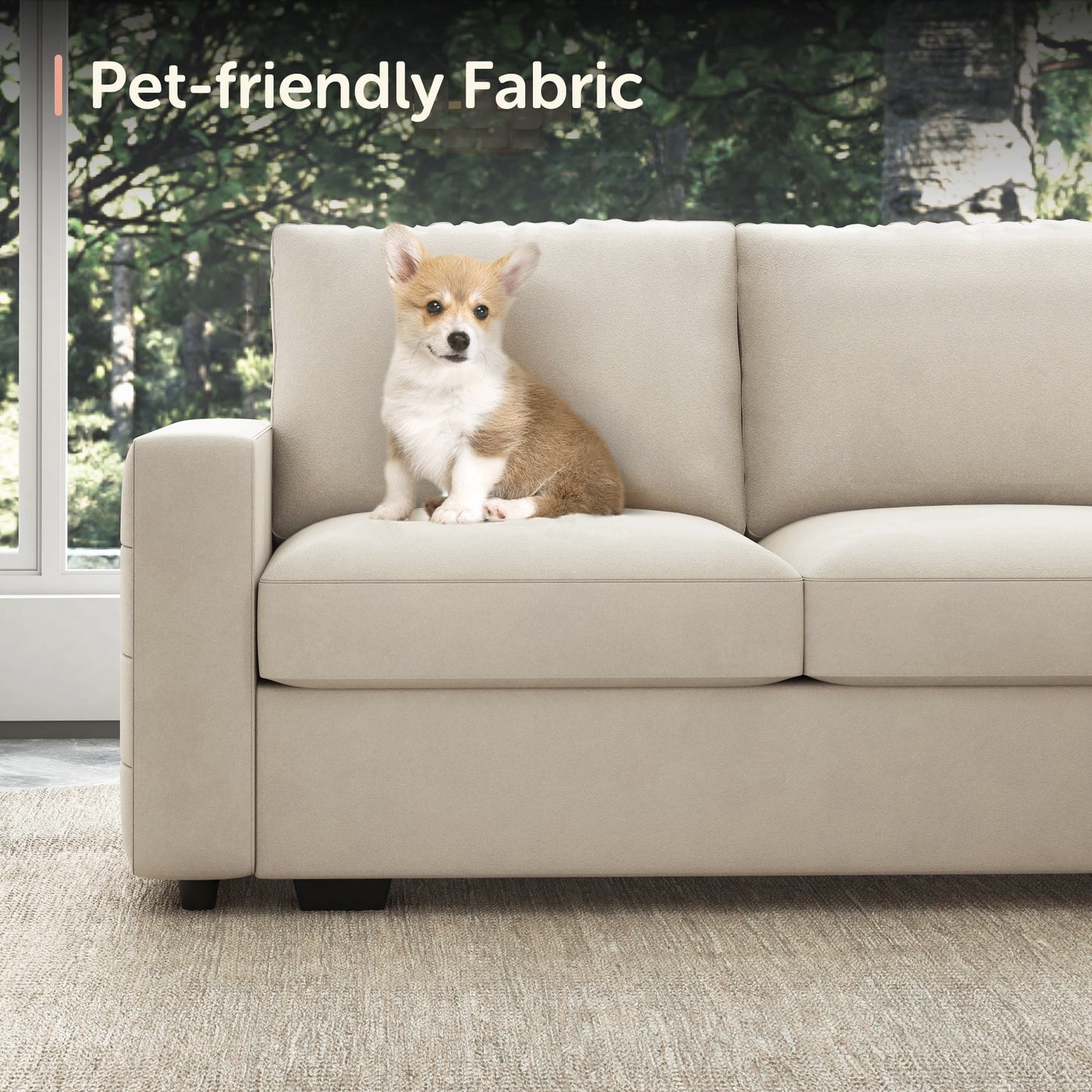 HONBAY Modern Velvet Sleeper Sofa Bed with Pull-Out Couch Bed with Storage for Living Room and Bedroom, Beige