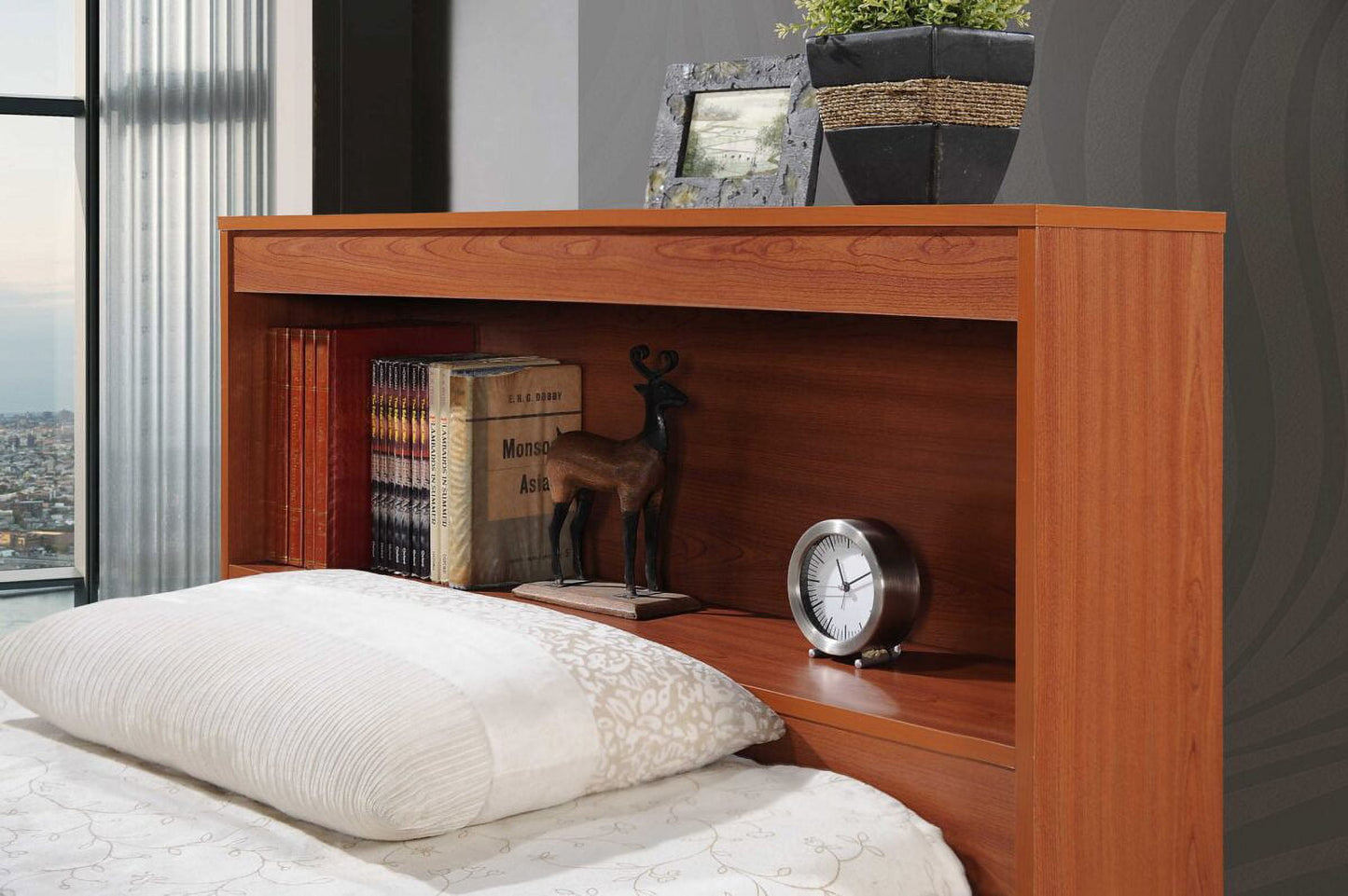 Hodedah Twin-Size Captain Bed with 3-Drawers and Headboard in Cherry