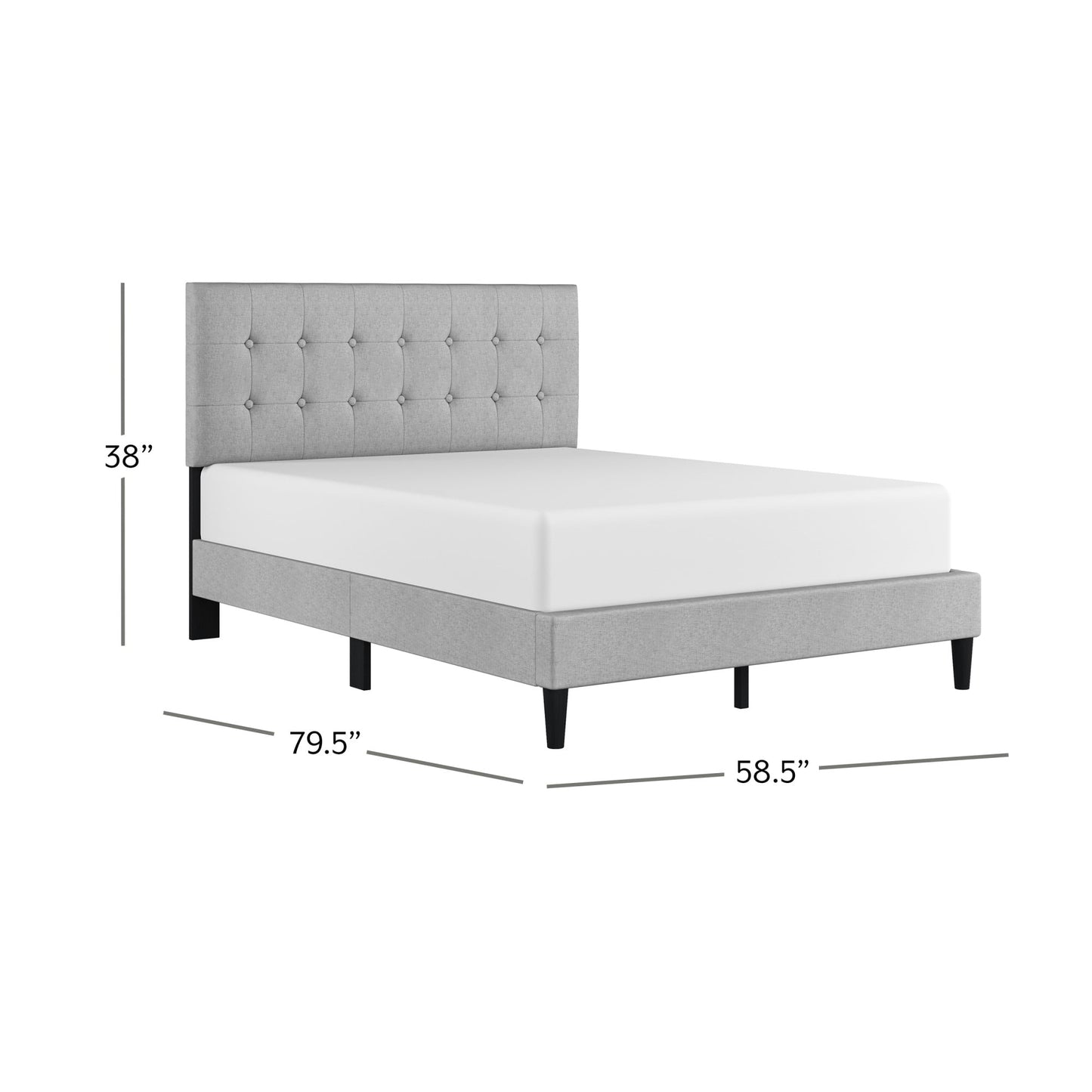 Hendrix Button Tufted Upholstered Full Platform Bed, Light Gray, by Hillsdale Living Essentials