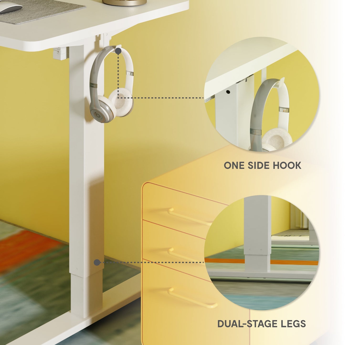ACTIVESIT 48in x30in Home Office Height Adjustable Standing Desk with Hooks, Ergonomic Electric 2-Stage Stand Up Computer Desk, White