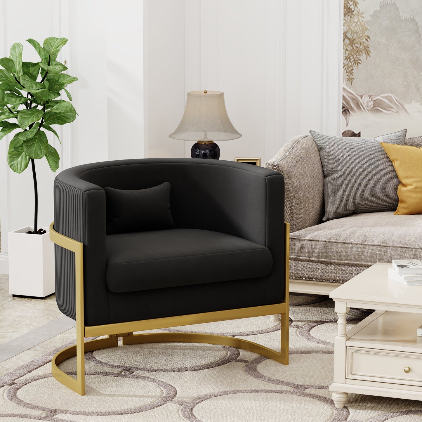 Apeaka Velvet Barrel Living Room Accent Chair, Modern Mid Century Arm Lounge Chairs Single Sofa Tub Bucket Club Chair for Bedroom