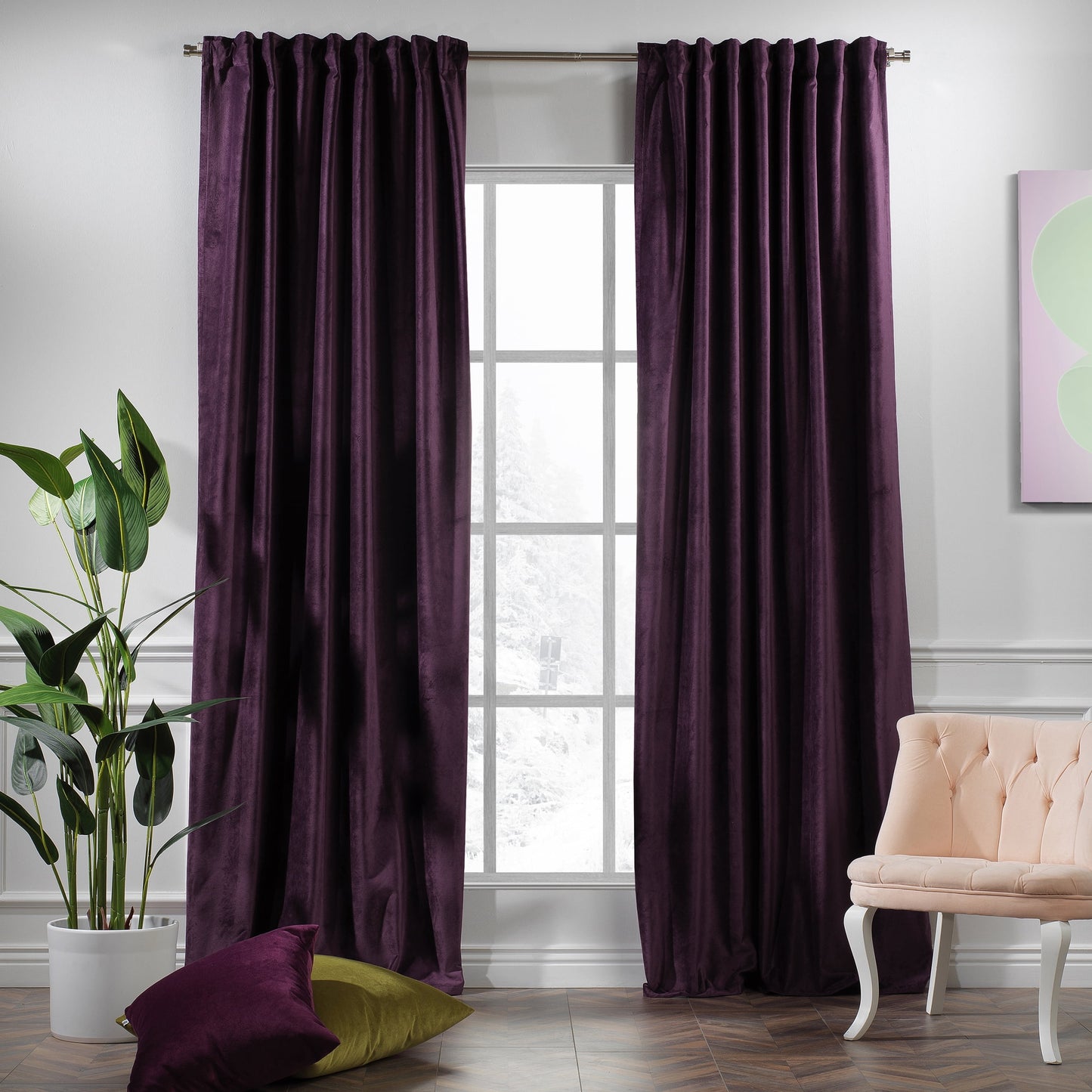 3S Brother's Solid Luxury Matte Velvet Soft Curtains Set of 2 Panels Hanging Back Tap & Rod Pocket Home D¨¦cor Bedroom Kitchen Office Windows Room Darkering ( Admiral-Berry-52in x120in )