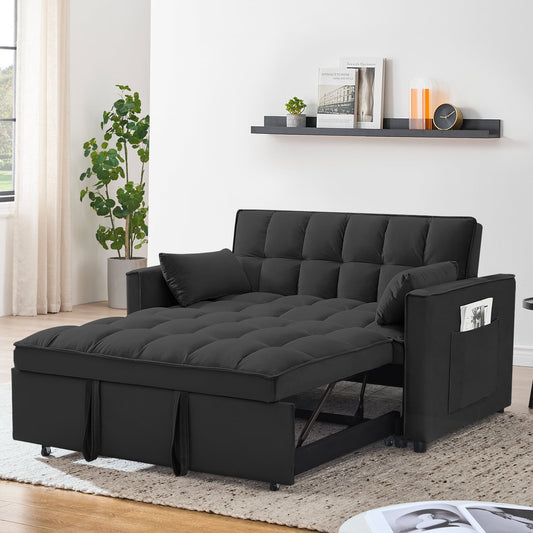 55 Inch Convertible Futon Sofa Bed,Modern Loveseat Sleeper Sofa Couch with Pull-Out Sofa Bed for Living Room,Small Space - Black