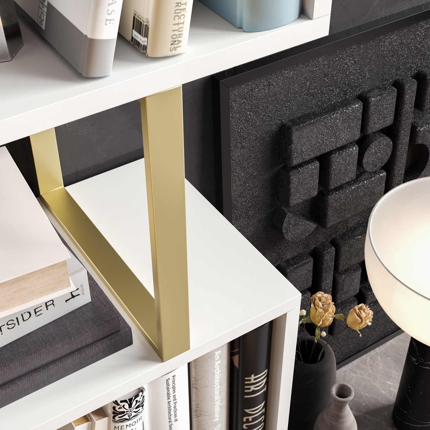 Adriana 49in Geometric 4 Shelf Bookcase, Gold