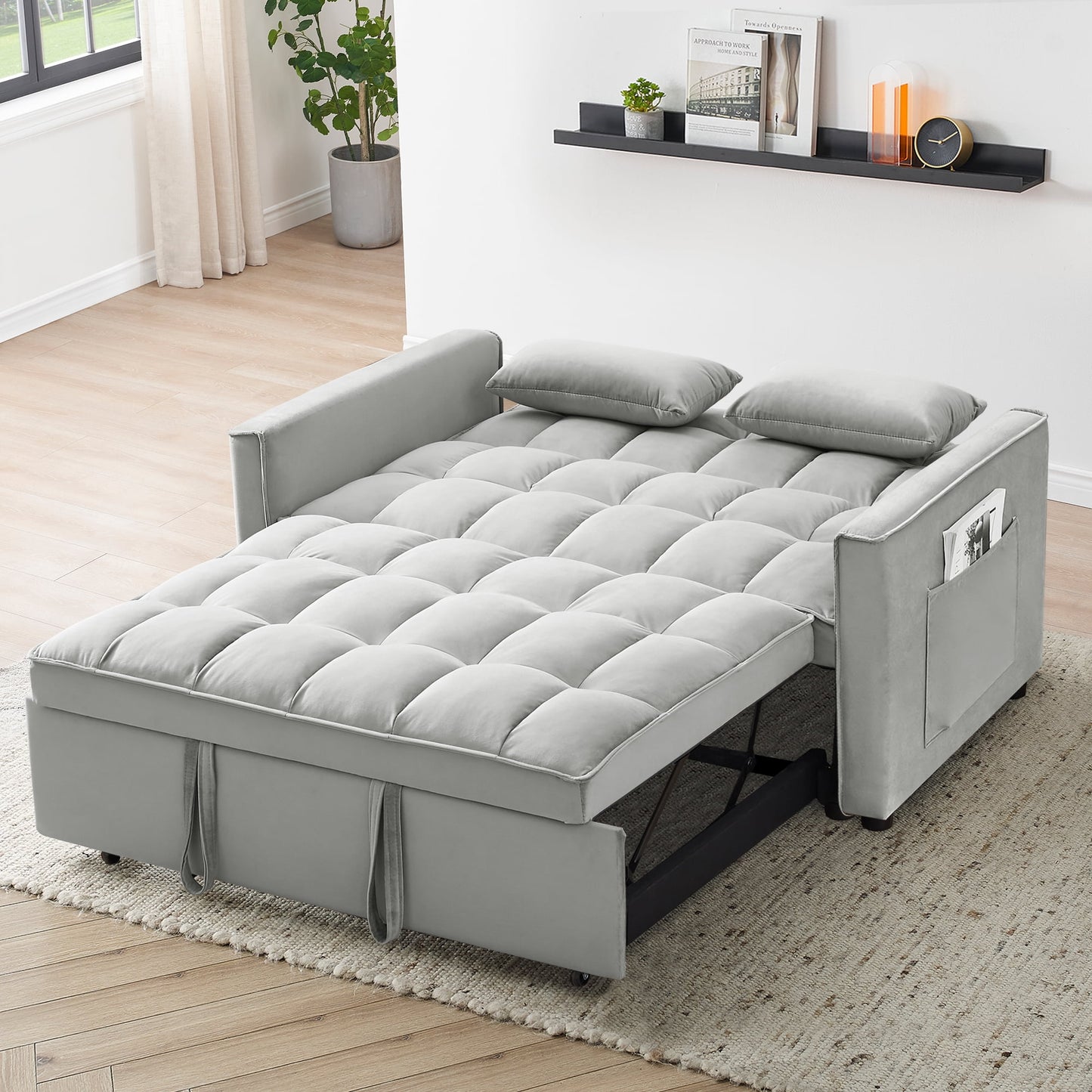 55 inch Convertible Futon Sofa Bed,Modern Loveseat Sleeper Sofa Couch with Pull-out Sofa Bed for Living Room,Small Space - Gray