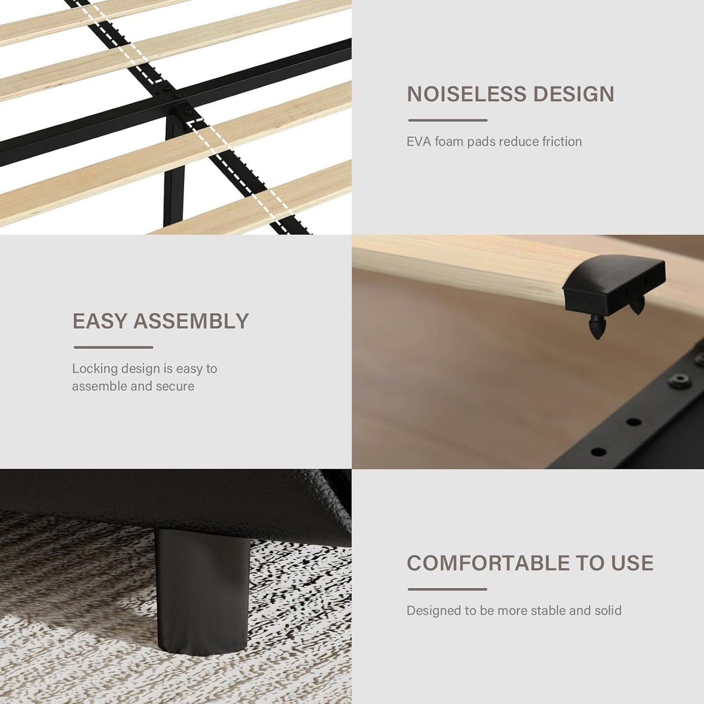 4 EVER WINNER Queen Size LED Bed Frame, Black Queen Bed Frame with LED Light Headboard, 4 Storage Drawers Upholstered Platform Bed Frame, Black