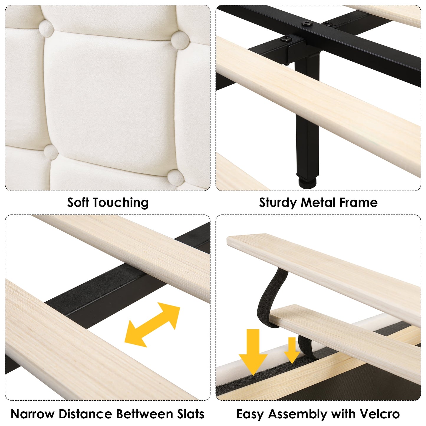 Homfa Velvet Upholstered Twin Size Floating Bed Frame with RGB Lights, USB Charger, & Storage Headboard, Off-White