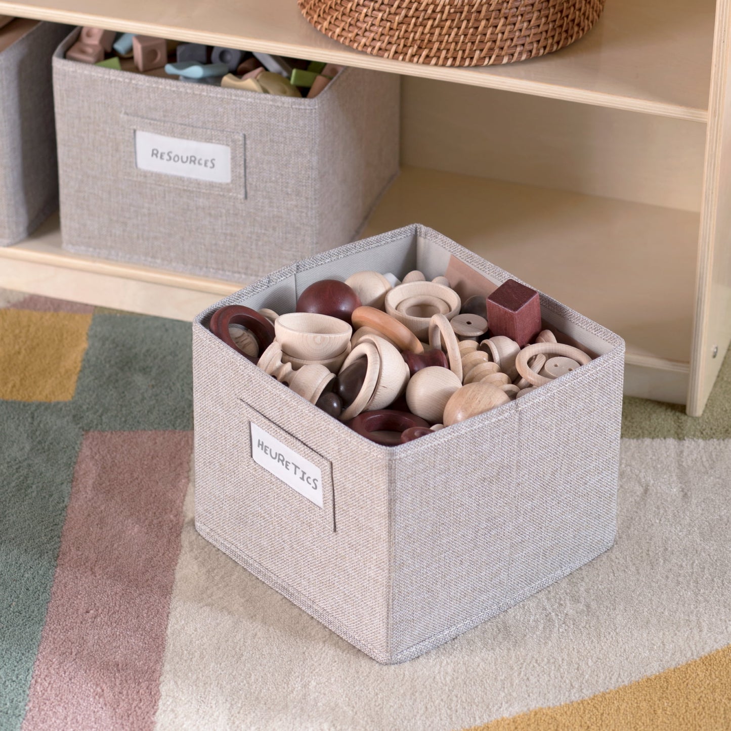 Guidecraft EdQ 2-Shelf Open Storage 24in - Natural: Kids' Wooden Toy Organizer Bookshelf, Educational Furniture with Bins for Books