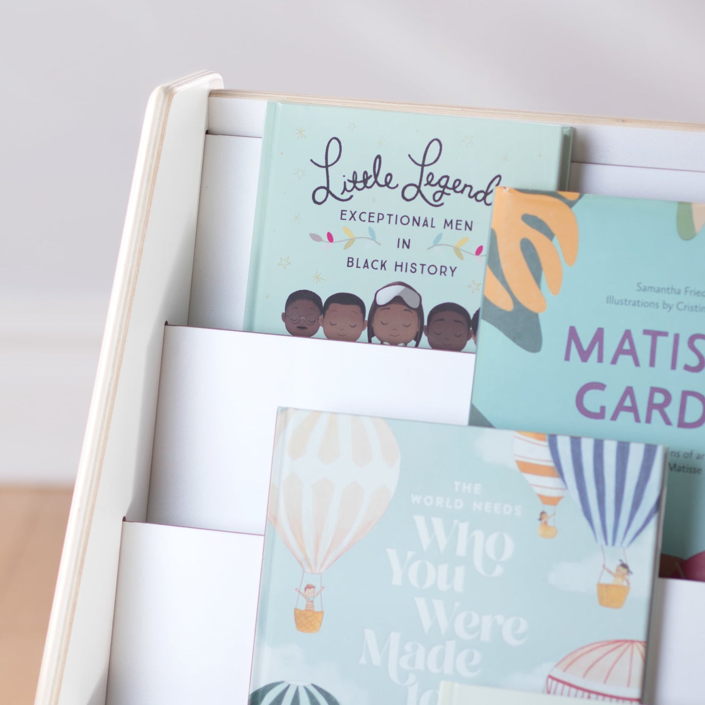 Guidecraft EdQ Book and Bin Display - White: Children's Wooden Bookcase with Shelves and Storage Bins for Kids' Books and Toys