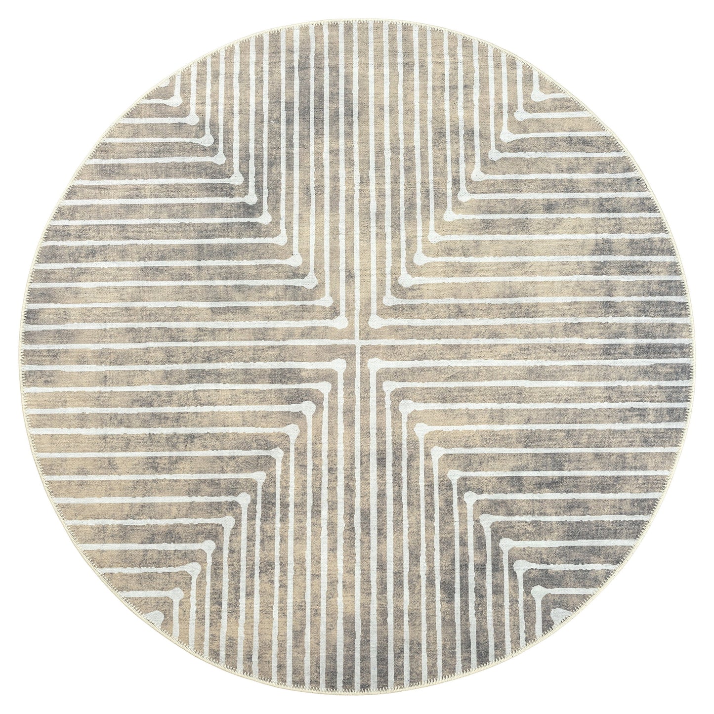 GLN Rugs Ephesus - Machine Washable Area Rug - 5' Round Turkish Modern Rug Beige/Gray