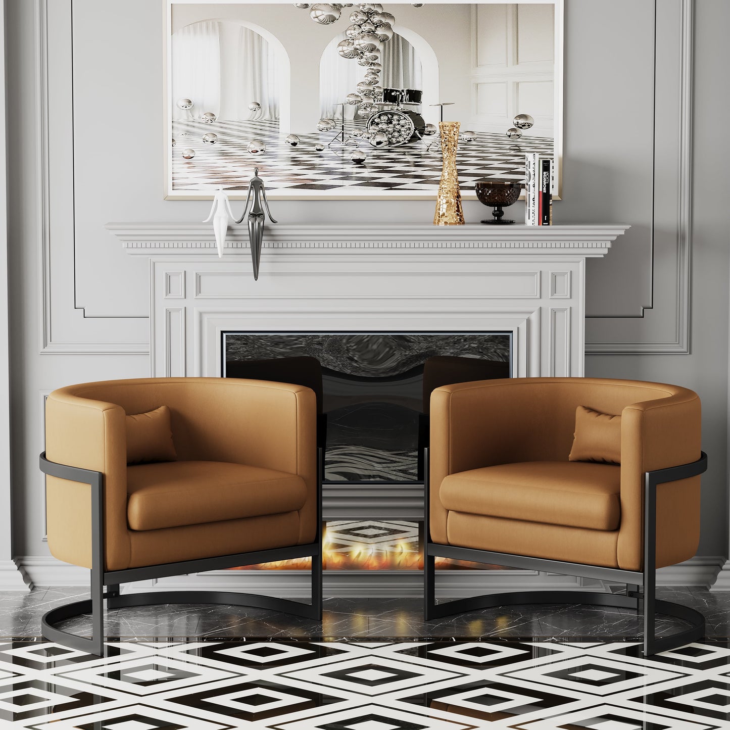 Apeaka Velvet Barrel Living Room Accent Chair, Modern Mid Century Arm Lounge Chairs Single Sofa Tub Bucket Club Chair for Bedroom