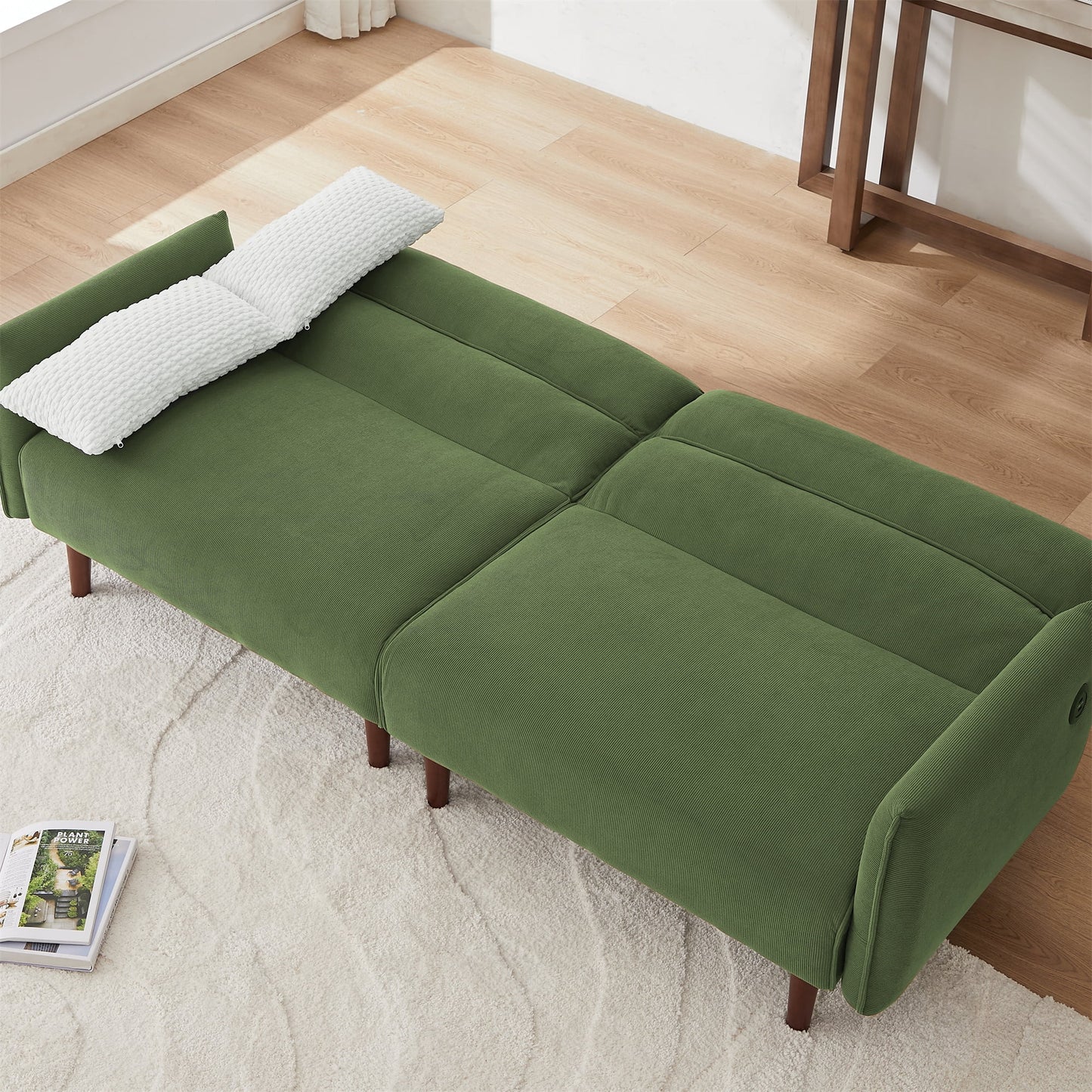 Aukfa 81in Oversized Futon Convertible Sofa Bed with USB Port for Living Room, 2 Pillows, Green