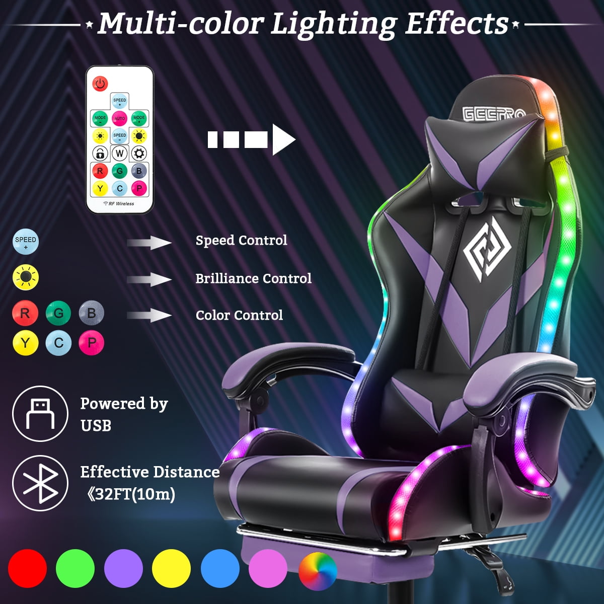 HOFFREE Gaming Chair with Massage and LED RGB Lights Ergonomic Computer Chair with Footrest High Back Video Game Chair with Adjustable Lumbar Support Linkage Armrest for Home Office