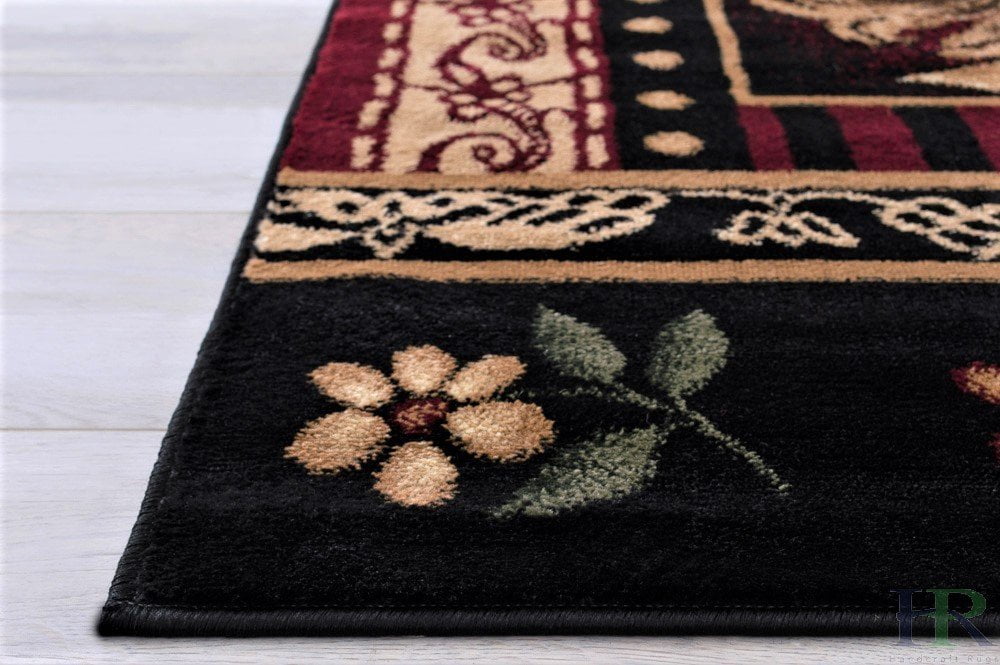 Handcraft Rugs Cabin Rug Lodge, Cabin Nature and Animals Area Rug Modern Geometric Cabin Area Rug Abstract,Black/Green/Red-Rooster/Flower 8x10 feet