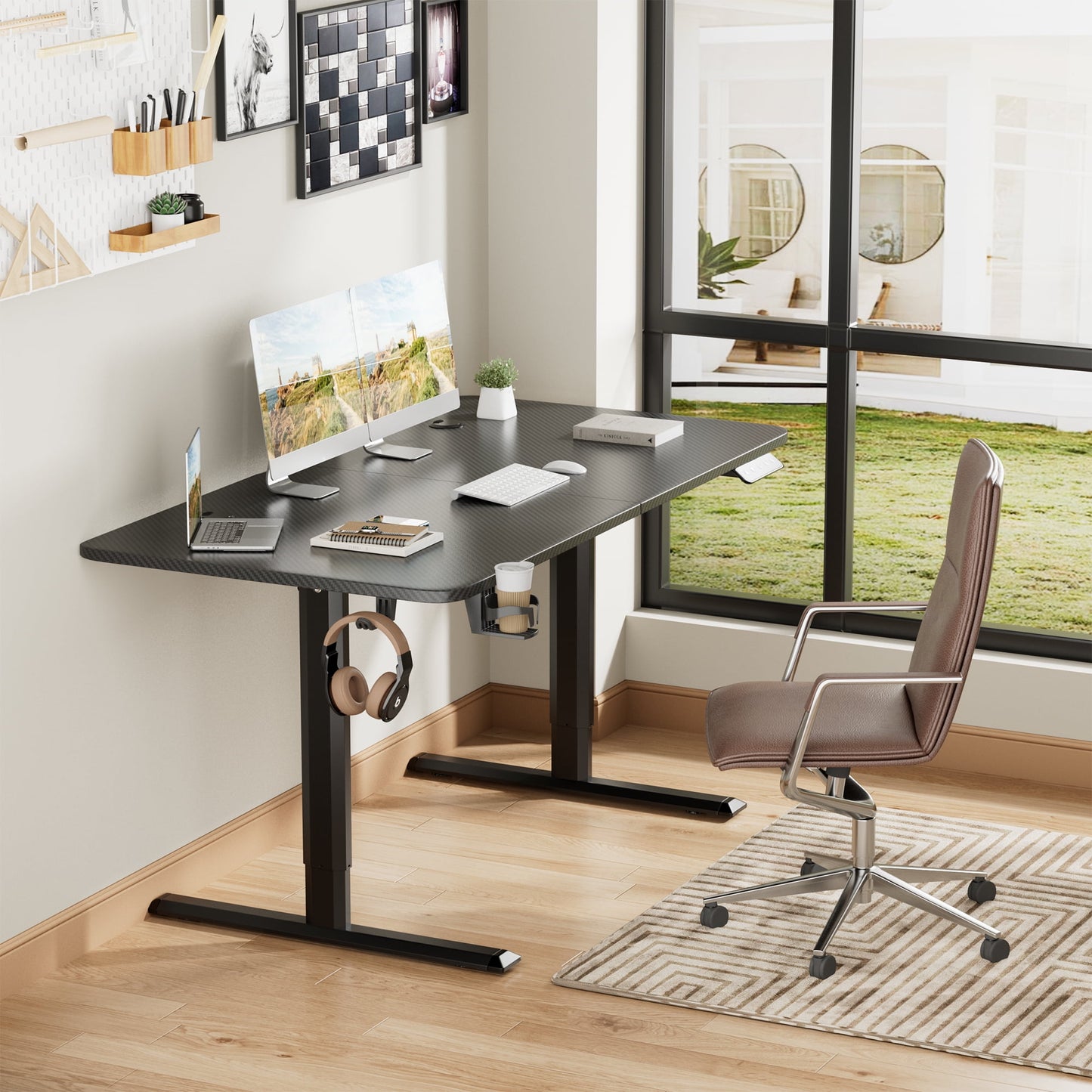 Homall 55in ¡Á 24in Electric Height Adjustable Standing Desk Home Office Computer Desk Memory Preset with T-Shaped Metal Bracket, Black