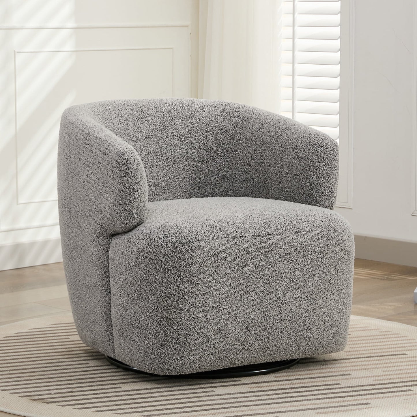 30in Wide Chenille Upholstered Swivel Accent Chair Boucle Swivel Barrel Chair