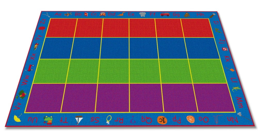 ABC Rainbow Seating Classroom Rug with 24 Seats 7'6in x 12' Rectangle ¨C Kids Educational Learning Rug for Preschool, Kindergarten, and Elementary School