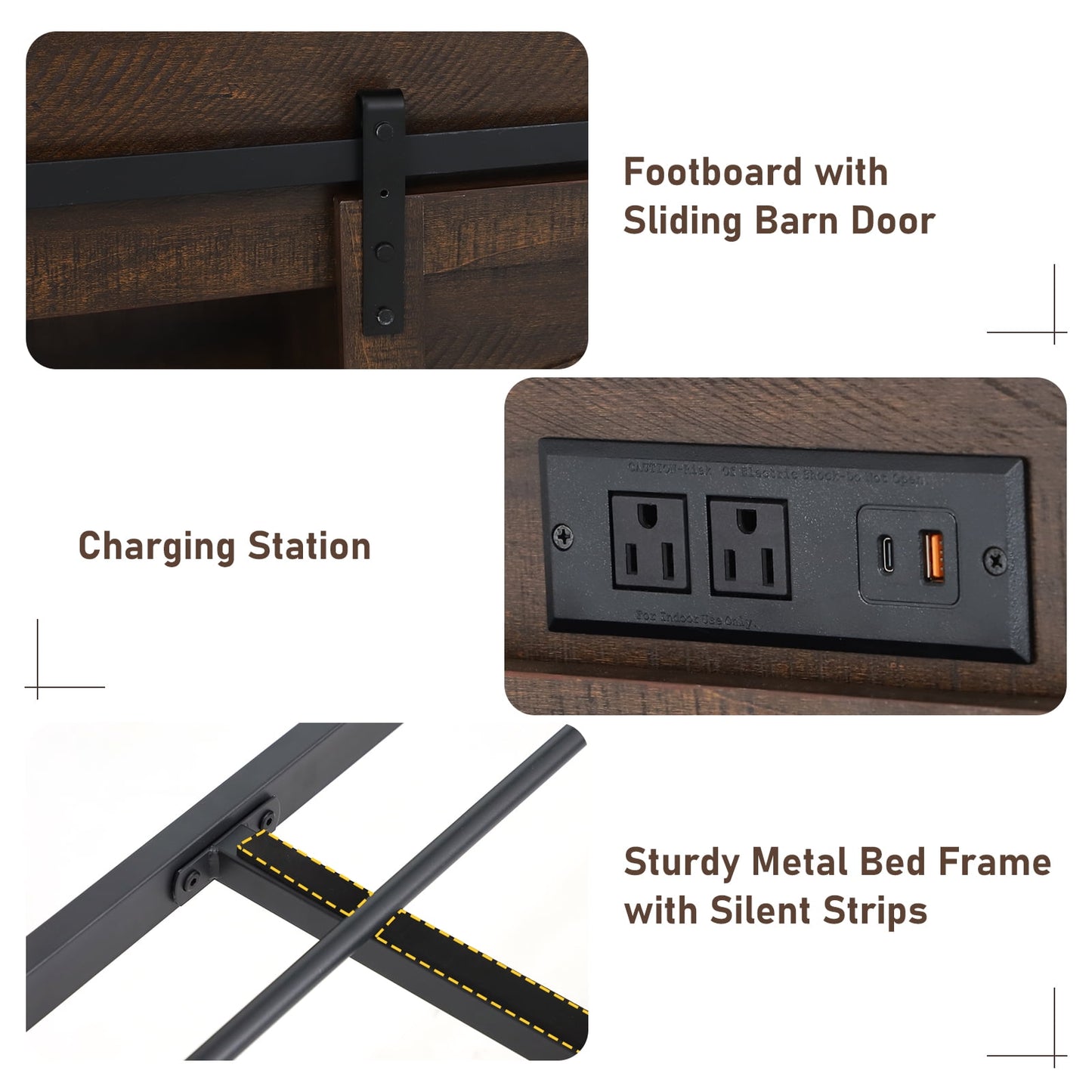 ANPOO Farmhouse Queen Size Bed Frame with LED Lights & Charging Station, Sliding Barn Door Storage Cabinet/Headboard,High Footboard, No Box Spring Needed, Noise-Free,White