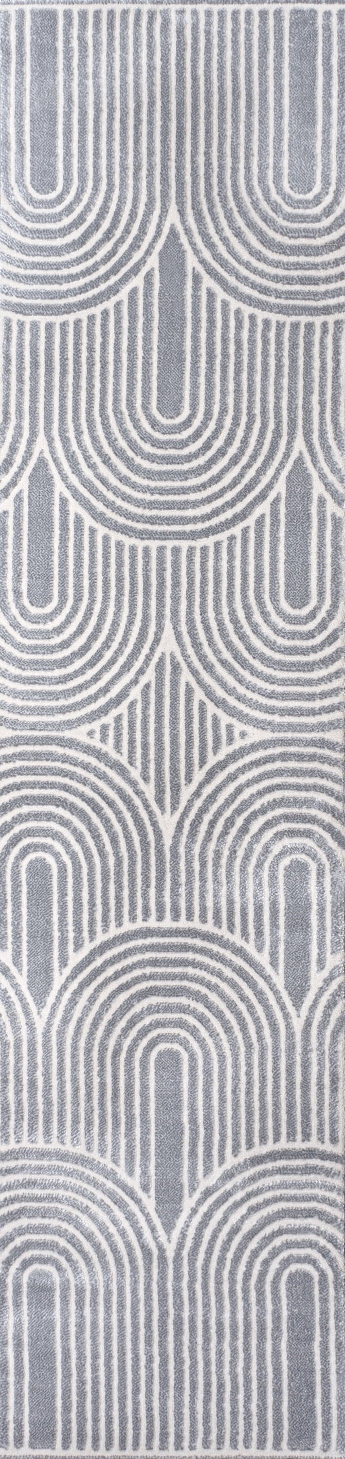 Ariana MidCentury Art Deco Striped Arches Two-Tone High-Low Blue/White 2 ft. x 8 ft. Runner Rug