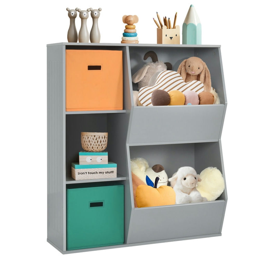 GVN Kids Toy Storage Cabinet Shelf Organizer -Gray, Toy Organizers and Storage for Kids, Boys, Girls, Nursery