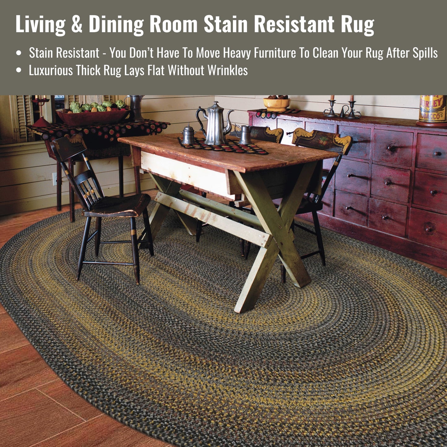 Homespice Black Forest Braided Rug and Pet Friendly Area Rugs 4x6' Oval, the Ideal Indoor Outdoor Rugs Kitchen, Bathroom, and Entryway