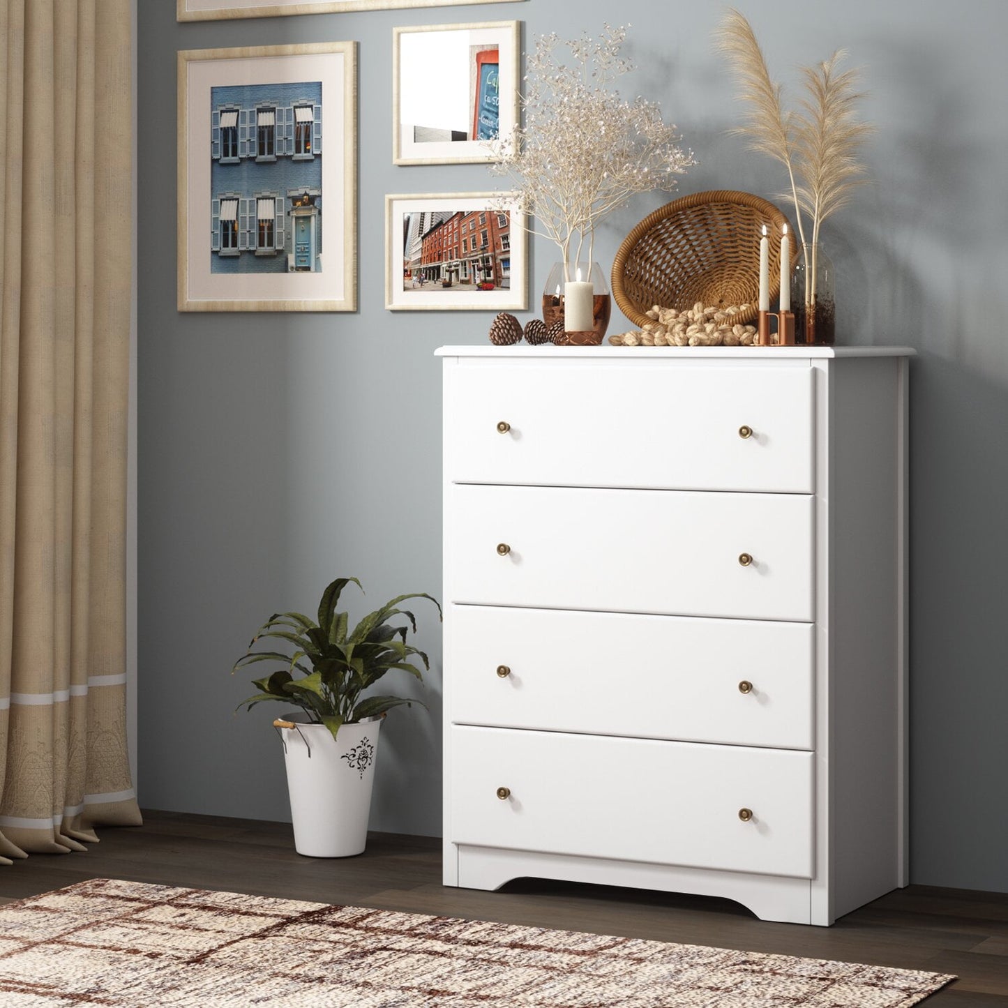 Homfa Modern, Vertical & Upright Dresser Chest, 4 Drawer Adult-Size Organizer, White