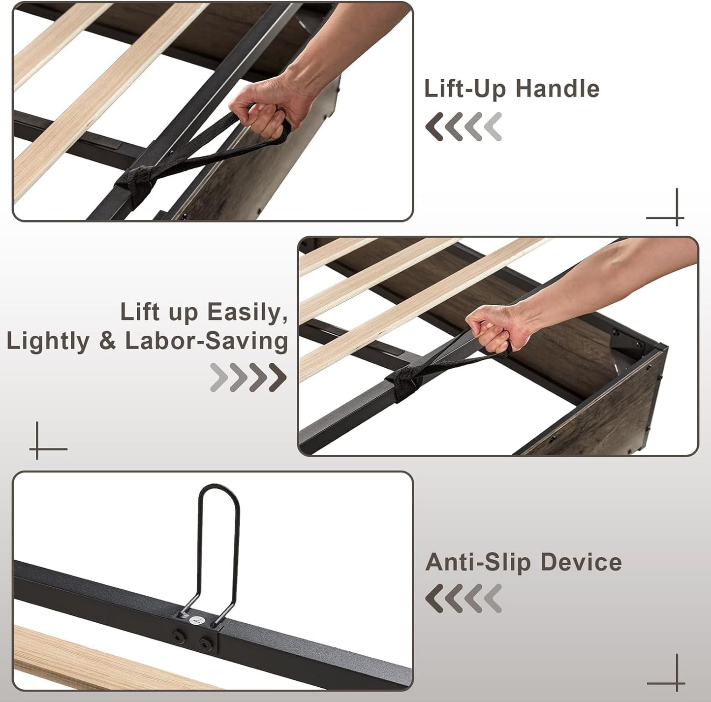 AMERLIFE Queen Size Lift Up Storage Bed Frame, Wooden Platform Bed Frame with Lifting Storage & Charging Station, No Spring Box Needed/Noise Free, Rustic Grey