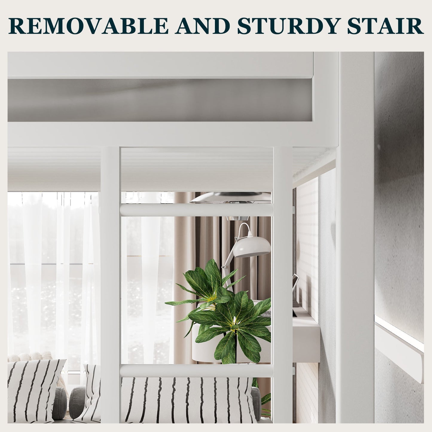 Amolife Twin over Full Size Metal Bunk Bed with Removable Ladder, Full-Length Guardrail, White