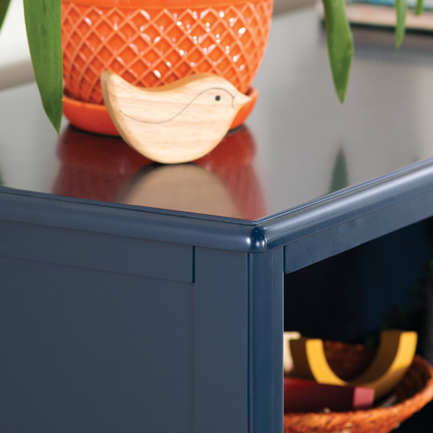 Guidecraft Kids' Deluxe Taiga 2 Shelf Bookshelf - Navy: Children's Sturdy Wooden Bookcase and Toy Organizer with Cubby Storage