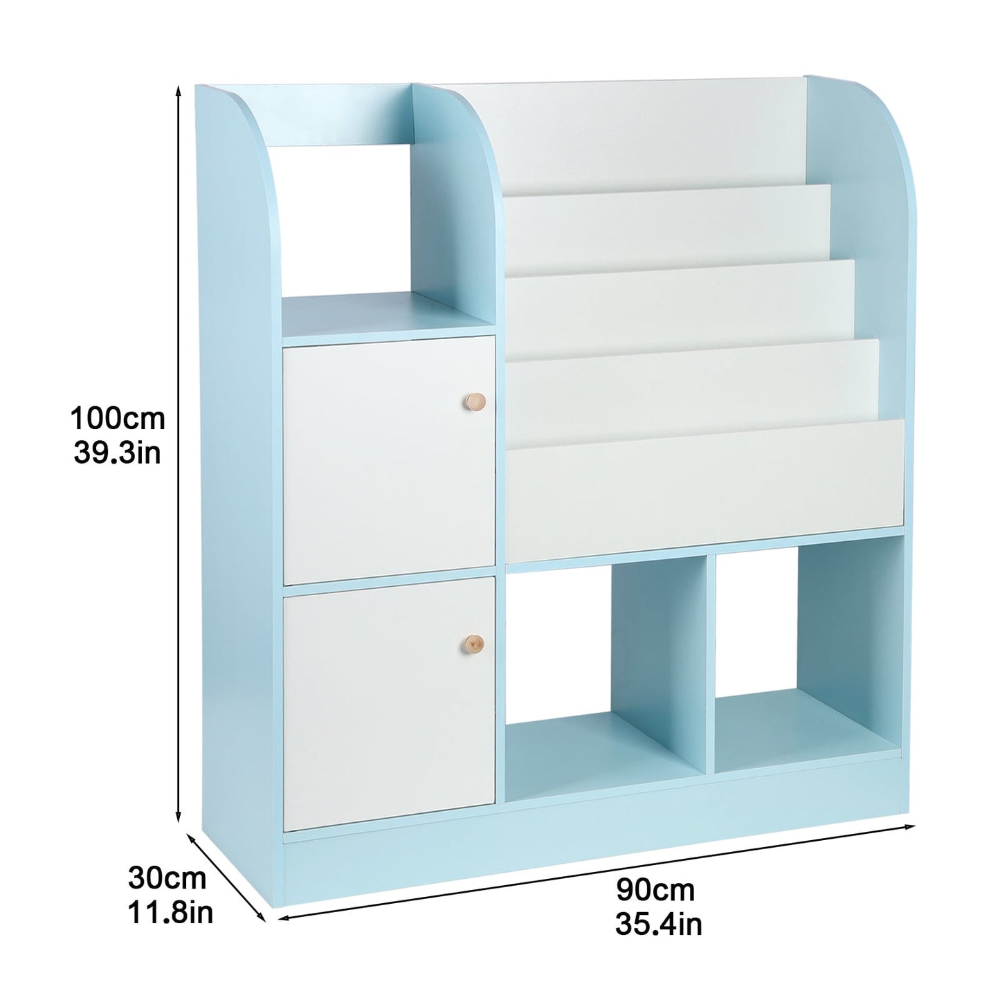 Happydeer Kids Bookshelf, Multifunctional Bookcase with 4-Tiers Book Slots, 3 Open Shelves and 2 Drawers, Bookcase Display Stand, Toy Storage Organizer for Bedroom, Playroom, Hallway, Blue