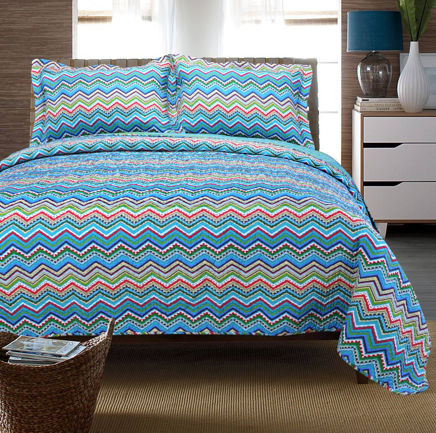 Impressions Zigzag Cotton 3-Piece Quilt Set