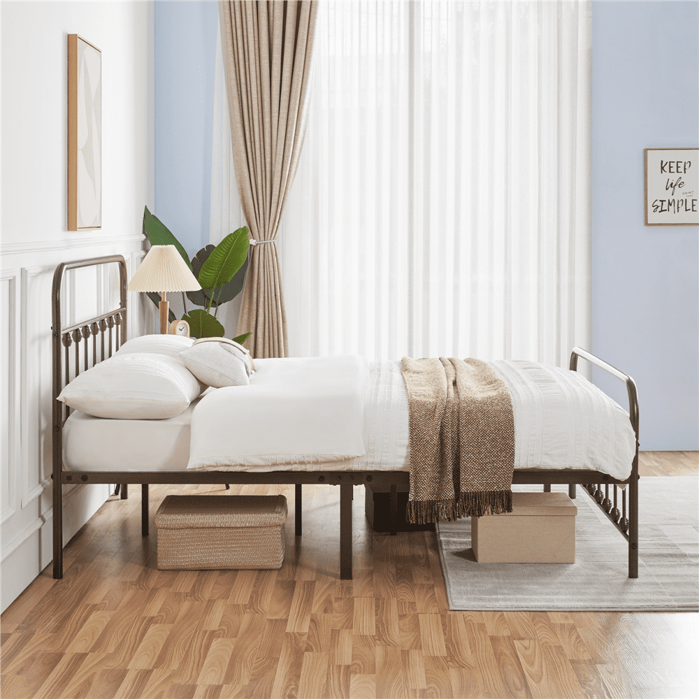 Alden Design Metal Platform Full Bed with High Headboard, Bronze