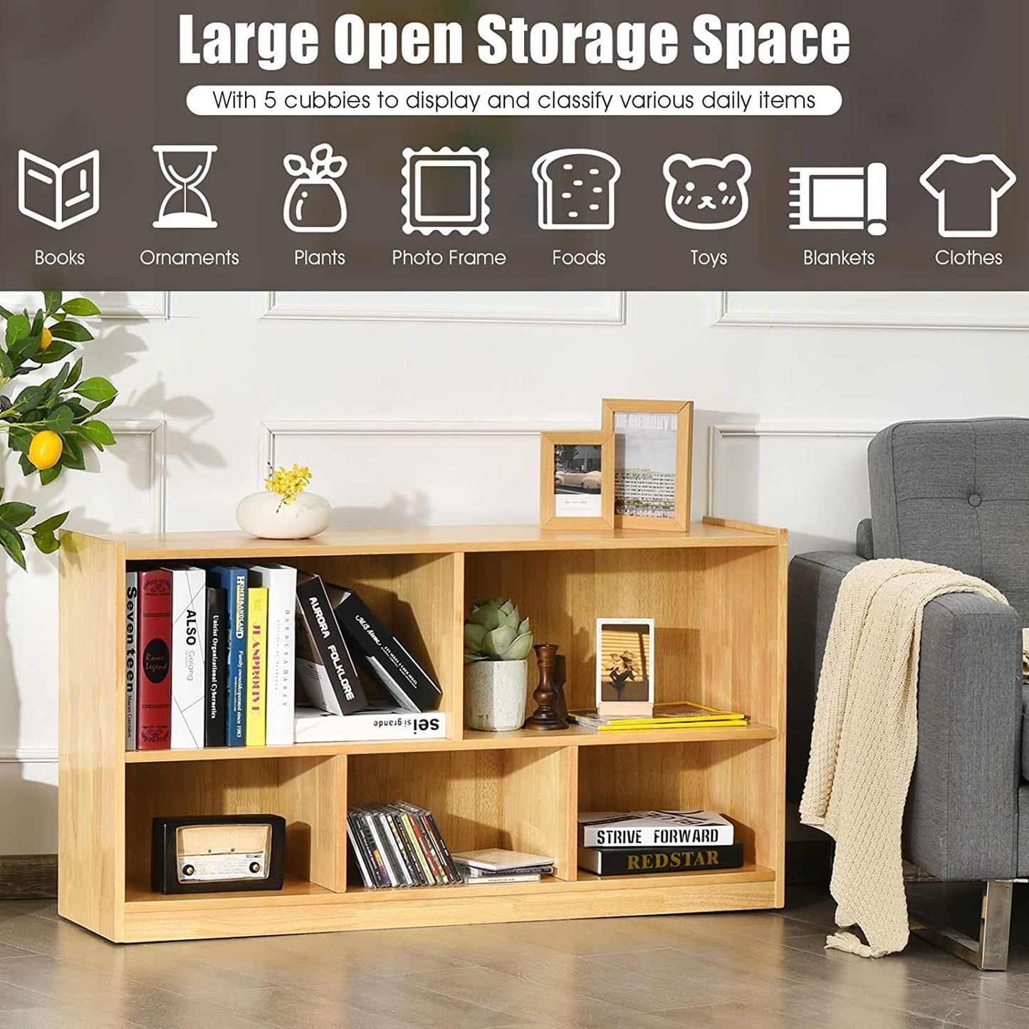 5 Cube Bookcase, 2 Tier Wooden Storage Open Bookshelf, Multipurpose Display Storage Cabinet for Living Room, Bedroom, Hallway, Kid's Playroom, Reading Nook (White)