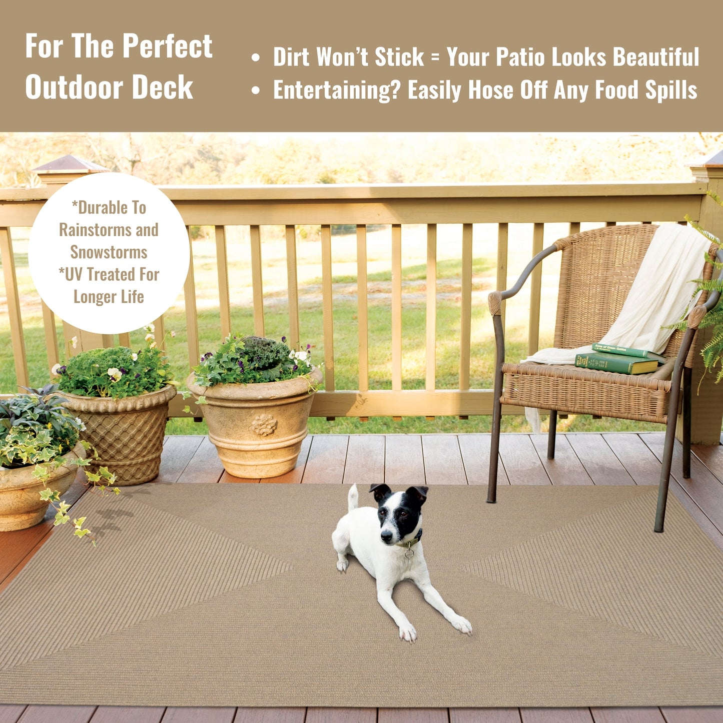 Homespice - Biscuit Solid Beige Area Rug, Finely Braided Country Rugs to Use as Neutral Rugs for Living Room and Patio - Quickly Absorbs Stains and Water - Reversible and Pet Friendly Rugs 5x6' Feet