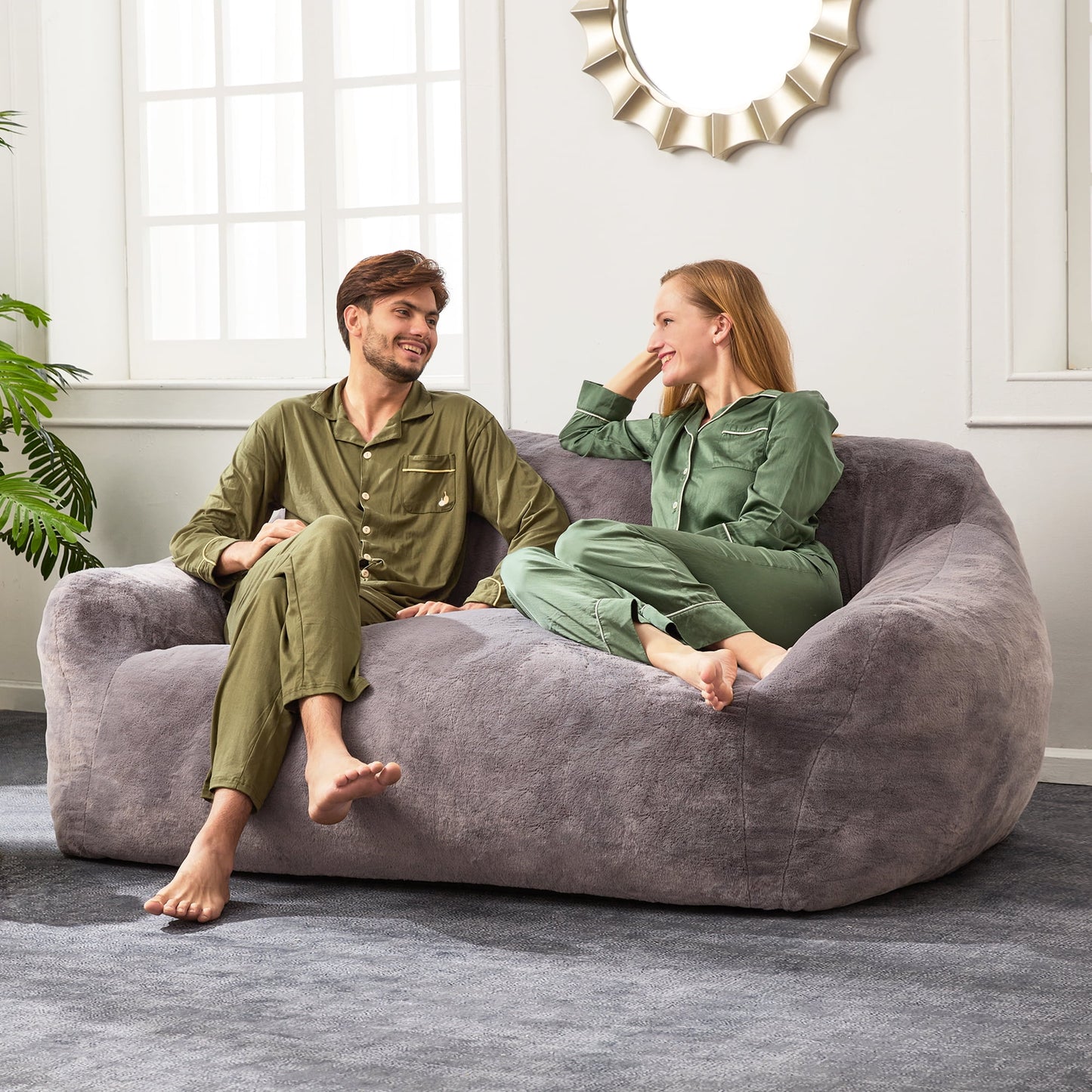 HOMGUAVA Oversized Bean Bag Chair for Adults, Giant Bean Bag Couch, Comfy Chair Lazy Sofa with Wide Armrests & Soft Imitation Mink Cover for Bedroom & Living room, Gray