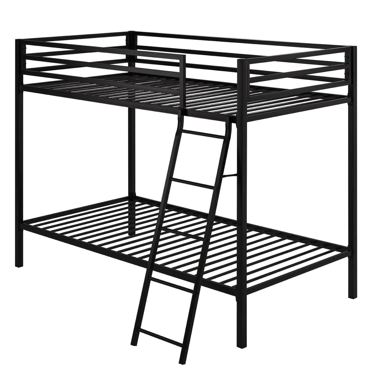 Amolife Twin-Over-Twin Bunk Beds with Heavy Duty Metal Frame and Ladder, Matte Black