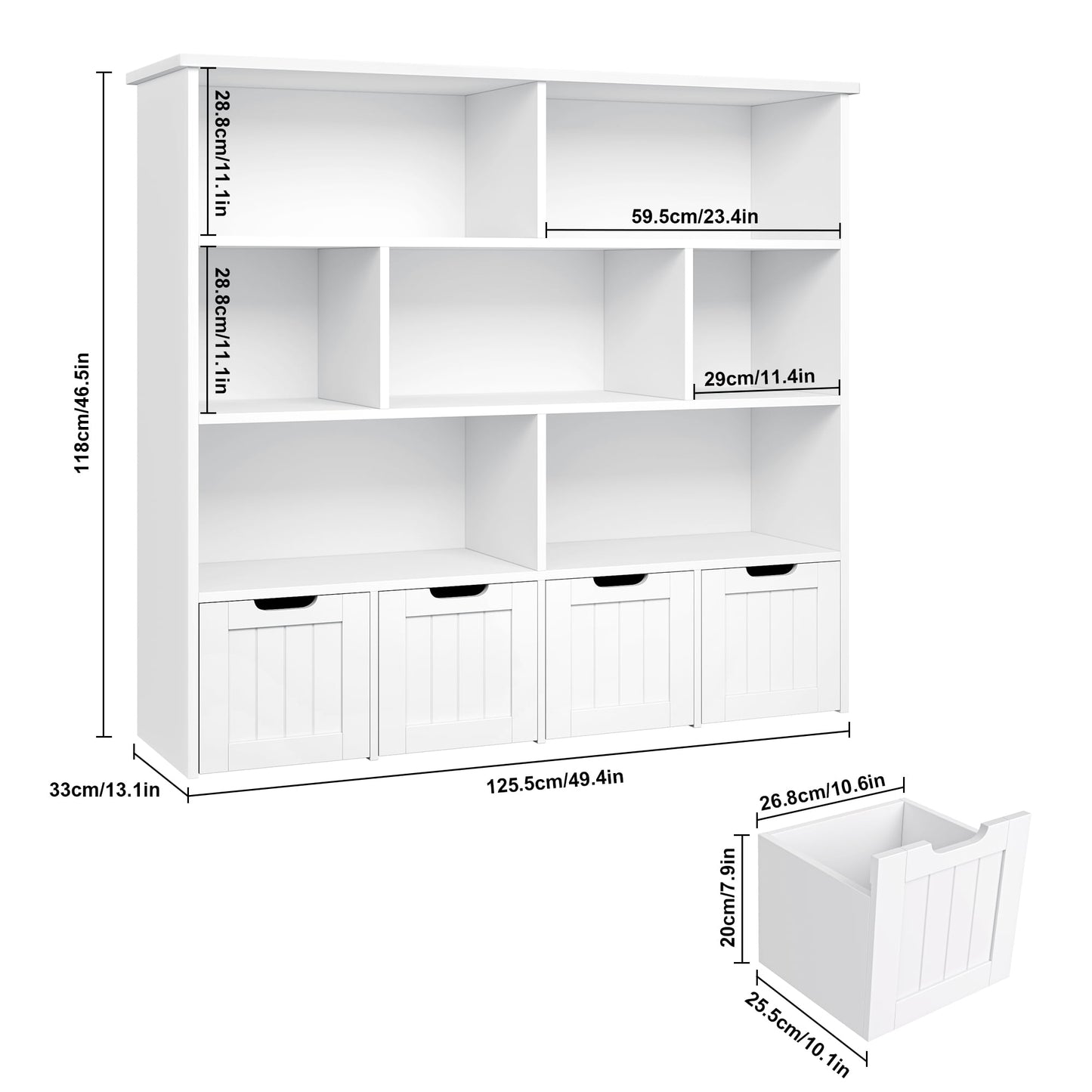 Homfa Kids Toy Storage Organizer with 7 Cubbies and 4 Drawers, Geometric Bookshelves, White