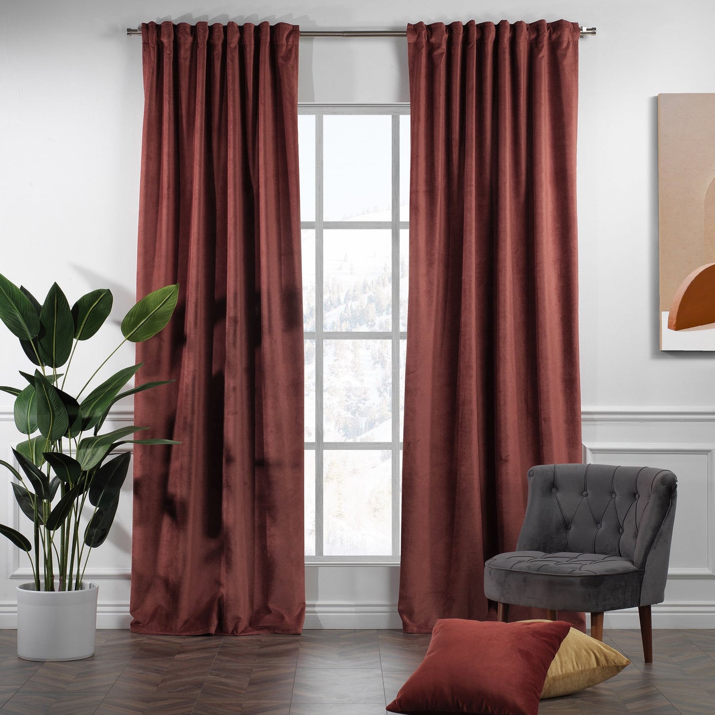 3S Brother's Solid Luxury Matte Velvet Soft Curtains Set of 2 Panels Hanging Back Tap & Rod Pocket Home D¨¦cor Bedroom Kitchen Office Windows Room Darkering ( Admiral-Berry-52in x120in )