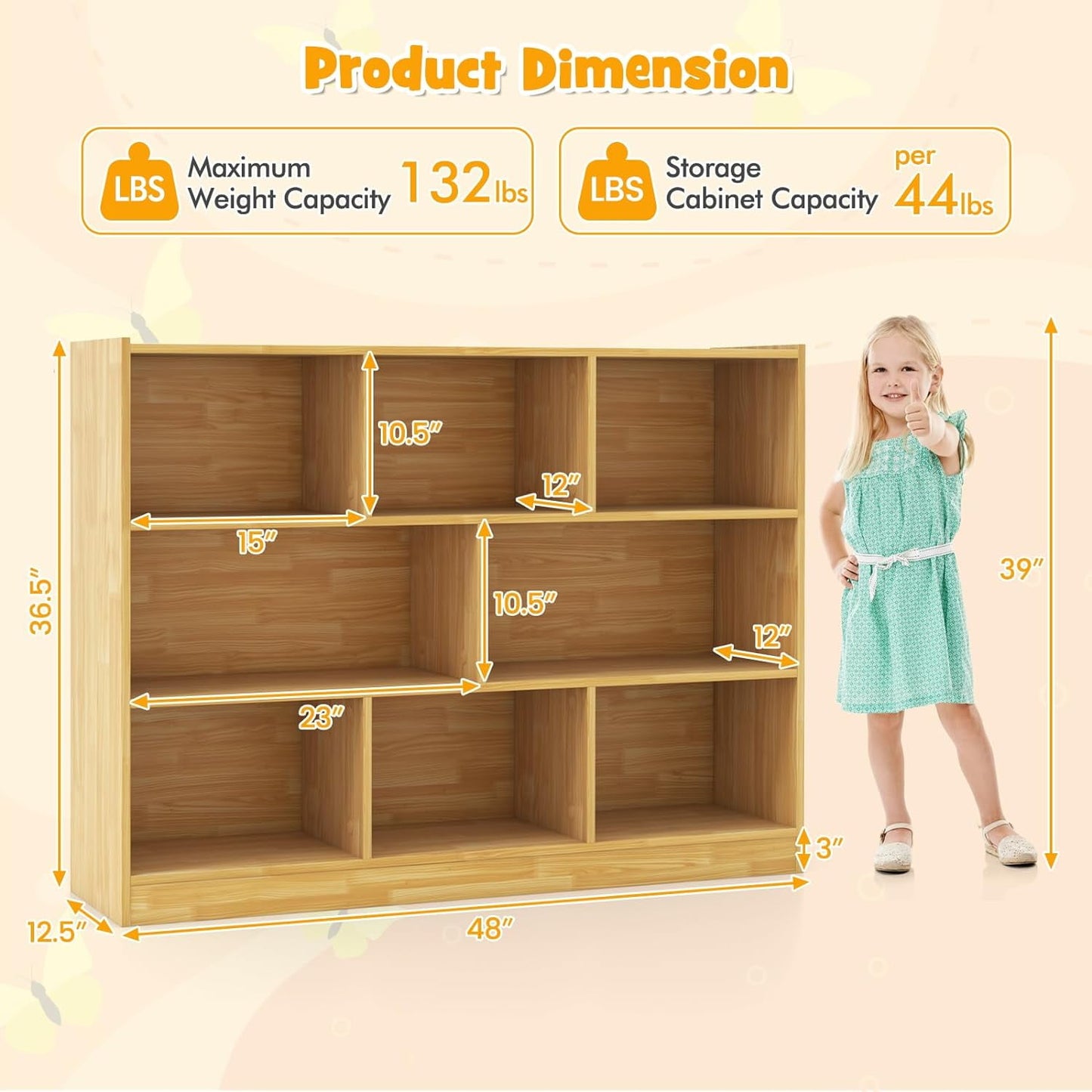 HONEY JOY Kids Toy Storage Organizer, 8-Section Storage Daycare Shelf for Preschool, Children 3-Tier Open Wooden Display Book Shelf Organizer for Classroom, Playroom & Nursery, Kindergarten(Natural)