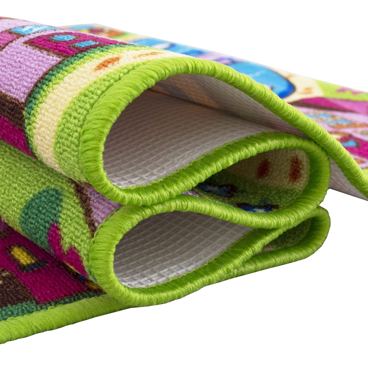 HR City Map Kids Car Road Rug - Non-Slip Play Mat for Classroom and Baby Room Pink, Green 8' x 10'