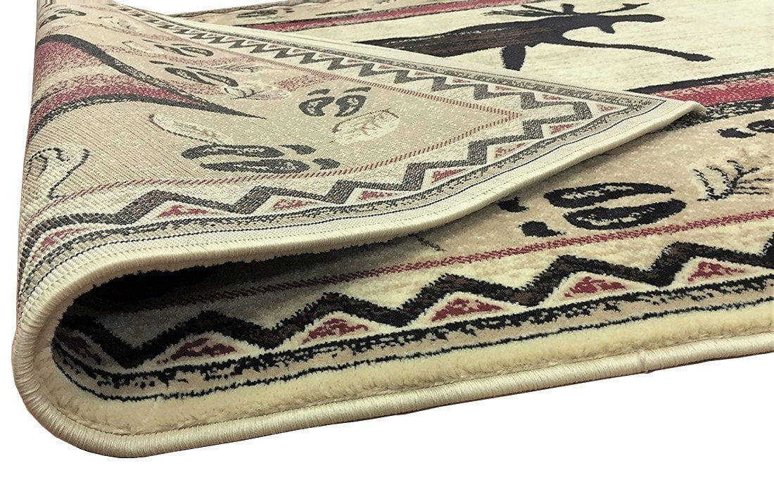 Handcraft Rugs Cabin Rug Lodge, Cabin Nature and Animals Area Rug Modern Geometric Design Cabin Area Rug Abstract, Beige/Ivory/RedMoose 5x7 feet