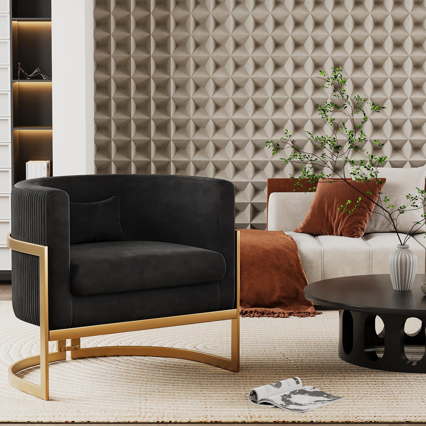 Apeaka Velvet Barrel Living Room Accent Chair, Modern Mid Century Arm Lounge Chairs Single Sofa Tub Bucket Club Chair for Bedroom