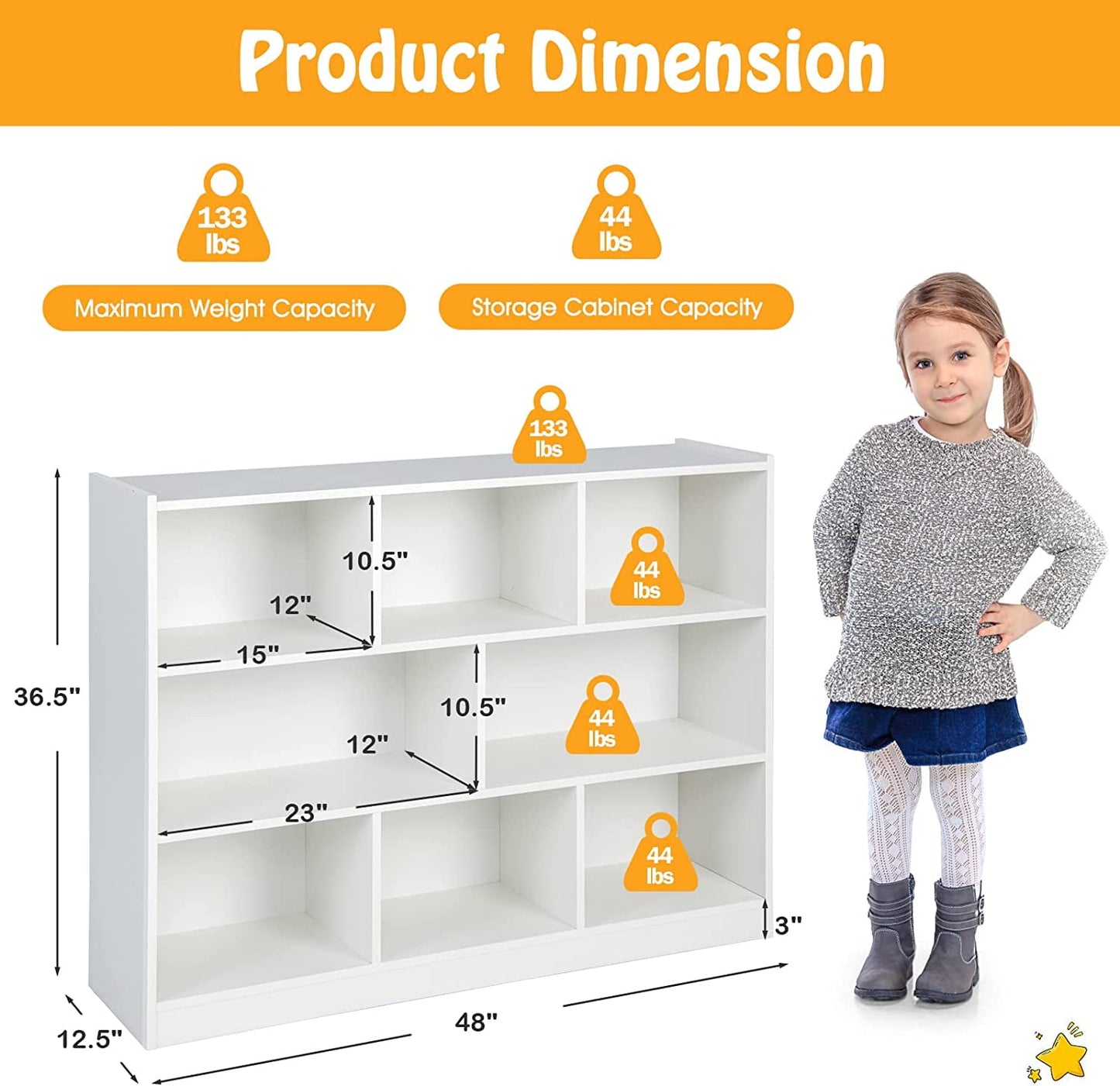 HONEY JOY Kids Storage Organizer, 8-Section Wooden Display Shelf for Classroom, Playroom, Nursery, Kindergarten