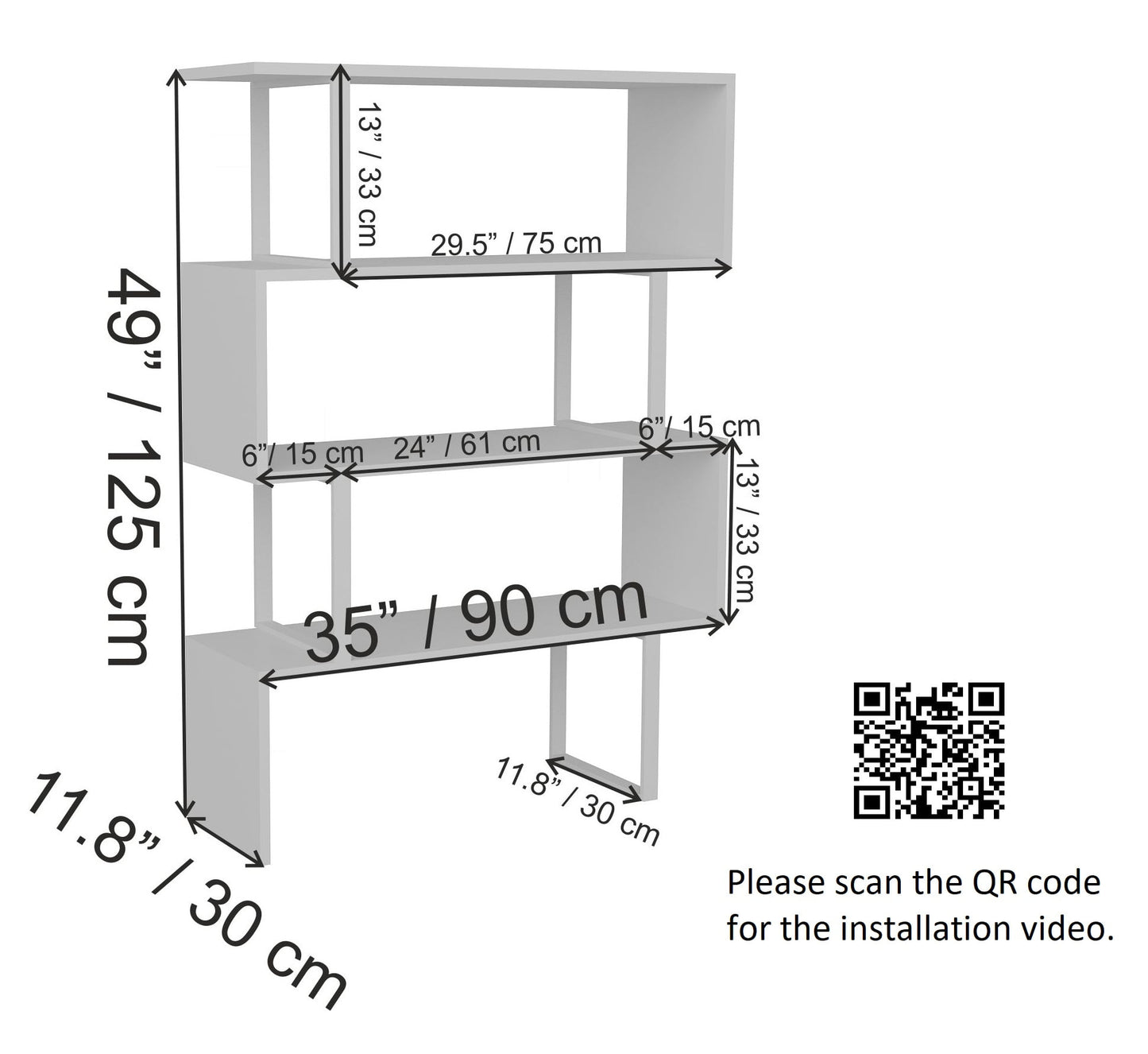 Adriana 49in Geometric 4 Shelf Bookcase, Gold