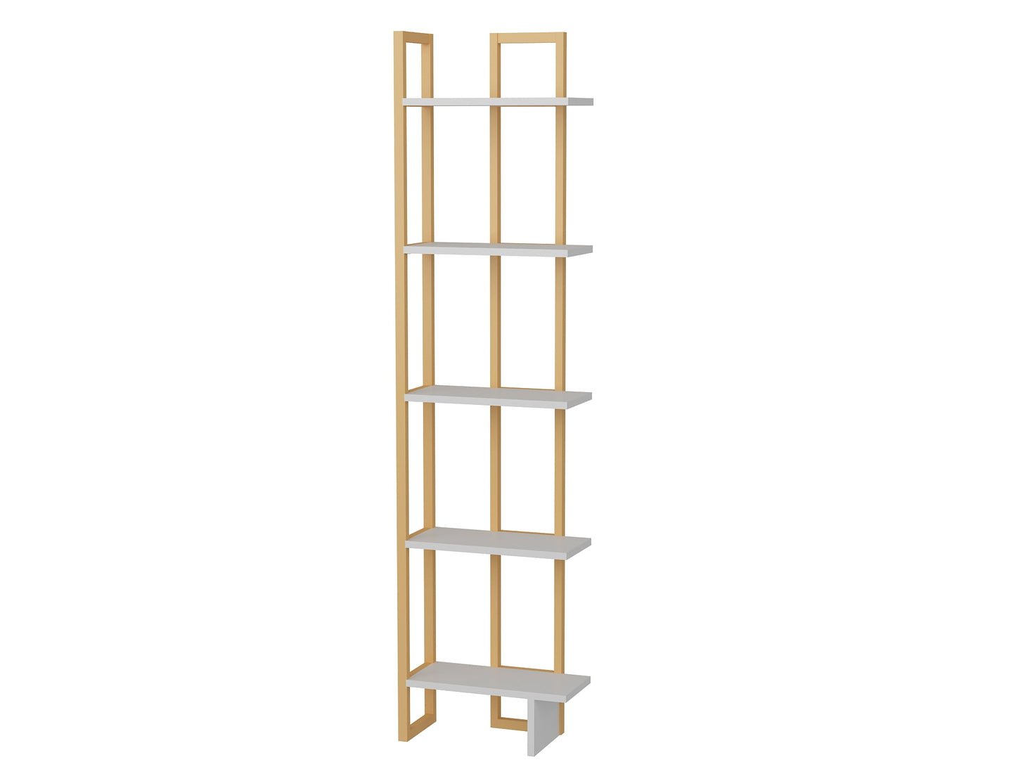 Alice 71in 5-Shelf Corner Bookcase, White Gold